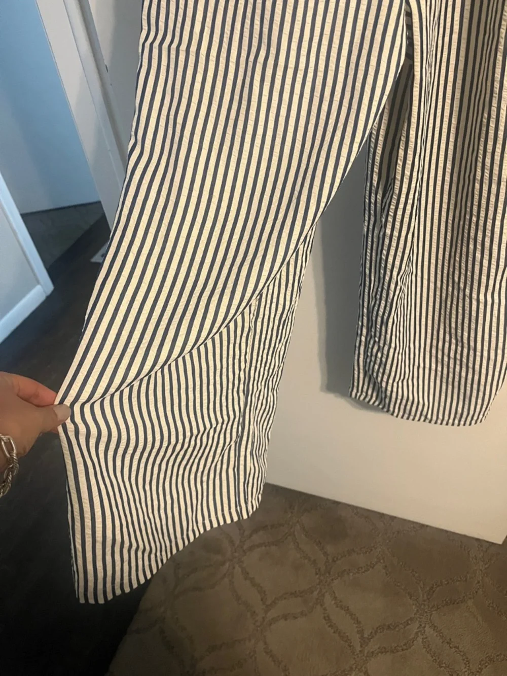 Cupshe White and Navy Striped Wide Leg Jumpsuit